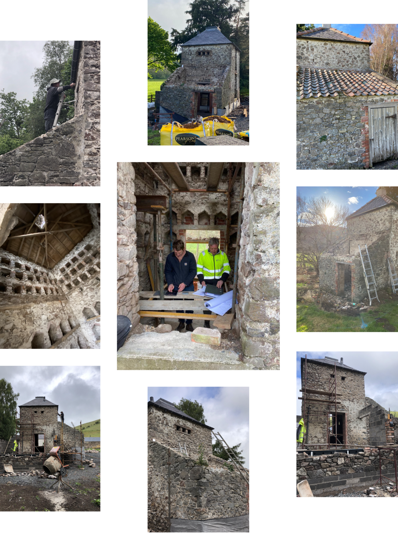 Grid of images showing the Dovecot at Reedsford in various states of 
