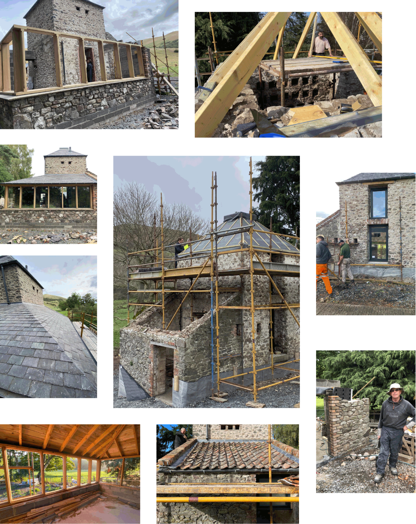 Grid of images showing construction work on the Dovecot at Reeddsford