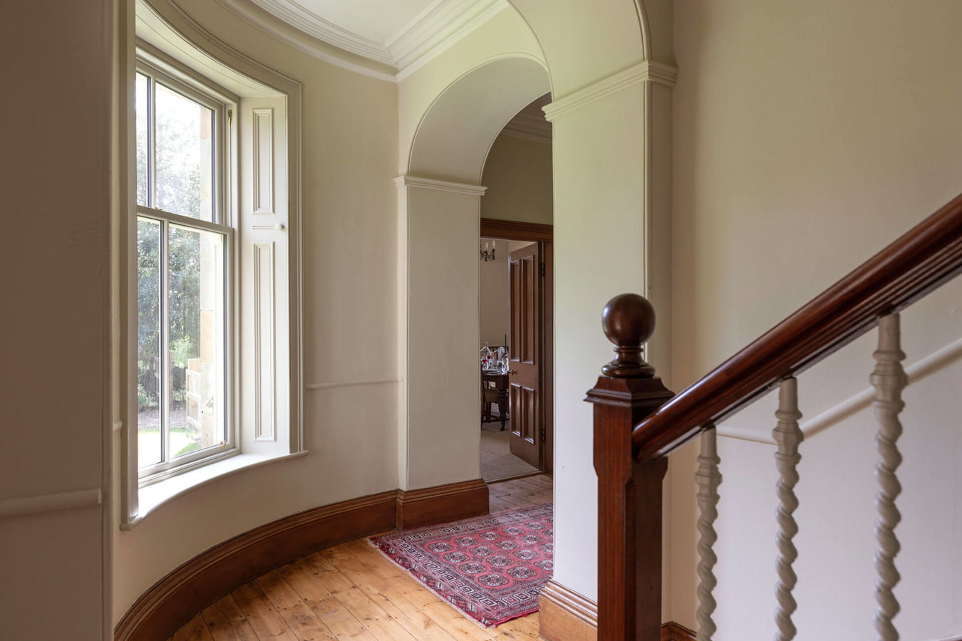 Grand stairway in Crookham Eastfield Farmhouse, holiday home in Northumberland